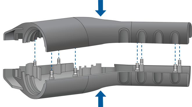 Huit broches Press-N-Lok™ dans une poignée de chargement d'un véhicule électrique
