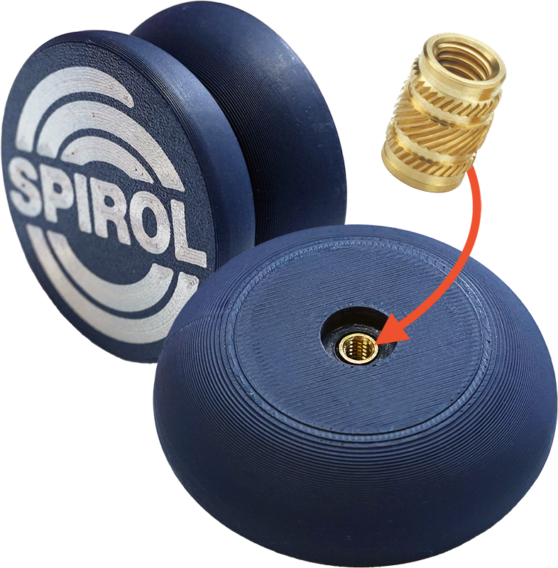 Figure 1 : Insert SPIROL Série 29 Thermique / Ultrasonique dans un ensemble yo-yo imprimé en 3D