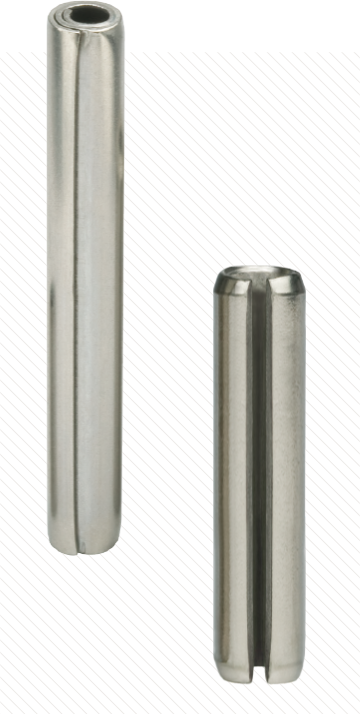 Goupille élastique spiralée (gauche) et goupille élastique fendue (droite)